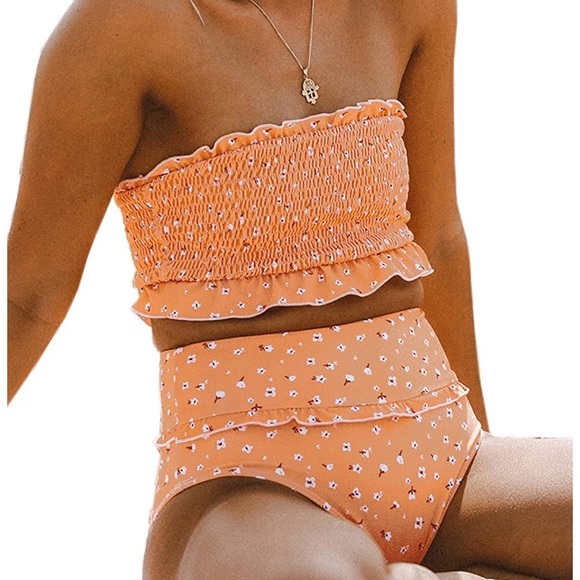 Aleumdr 2 Piece Swimsuit • Orange Floral • Straps - Picture 2 of 8